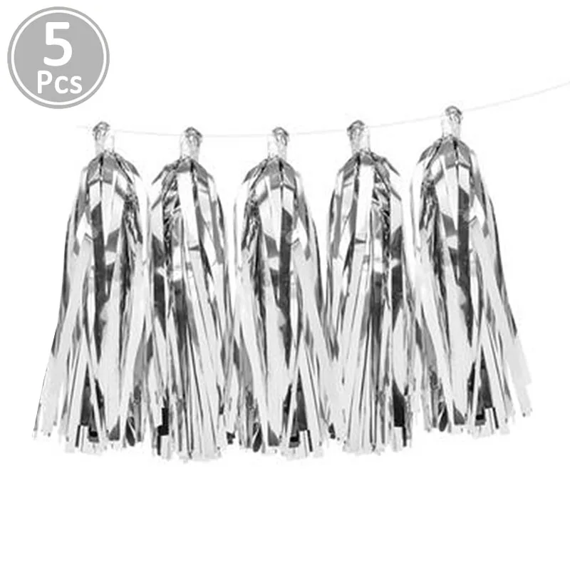 Foil Tissue Paper Tassel Garland Merry Christmas Decorations For Home Table Happy New Year Party Supplies - Цвет: 5pcs silver