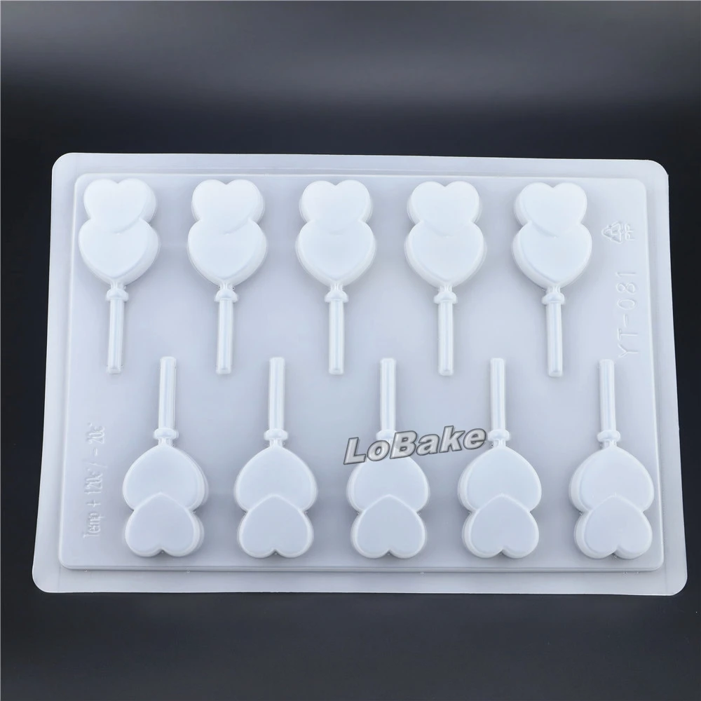 

5pcs/lot 10 Cavities double heart shape PP Plastic jelly pudding mold Chocolate mould candy molds lollipop popsicle moulds DIY