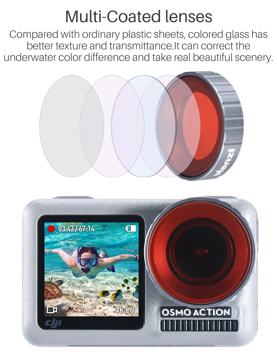 Ulanzi набор фильтров для дайвинга для Dji Osmo экшн Оптическое стекло красный фиолетовый Dive swim Osmo экшн-камера фильтр для объектива аксессуары