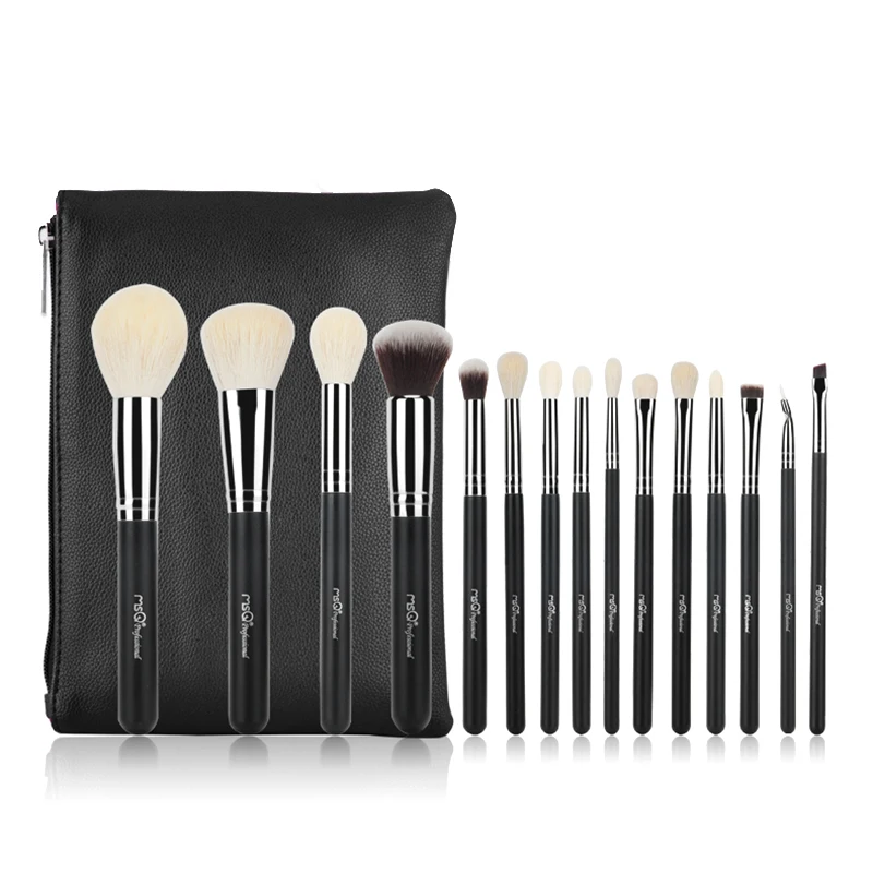 

MSQ 15Pcs/1 Set Pro Makeup Brushes Set maquiagem Make up Brush Kit fiber Goat Hair With PU Leather Case Cosmetic Beauty tool