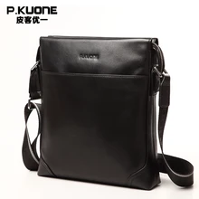 P.KUONE 100% Genuine Leather Handbag New Fashion Men Famous Brand Crossbody Bag Bussiness Casual Travel Messenger Shoulder Bag