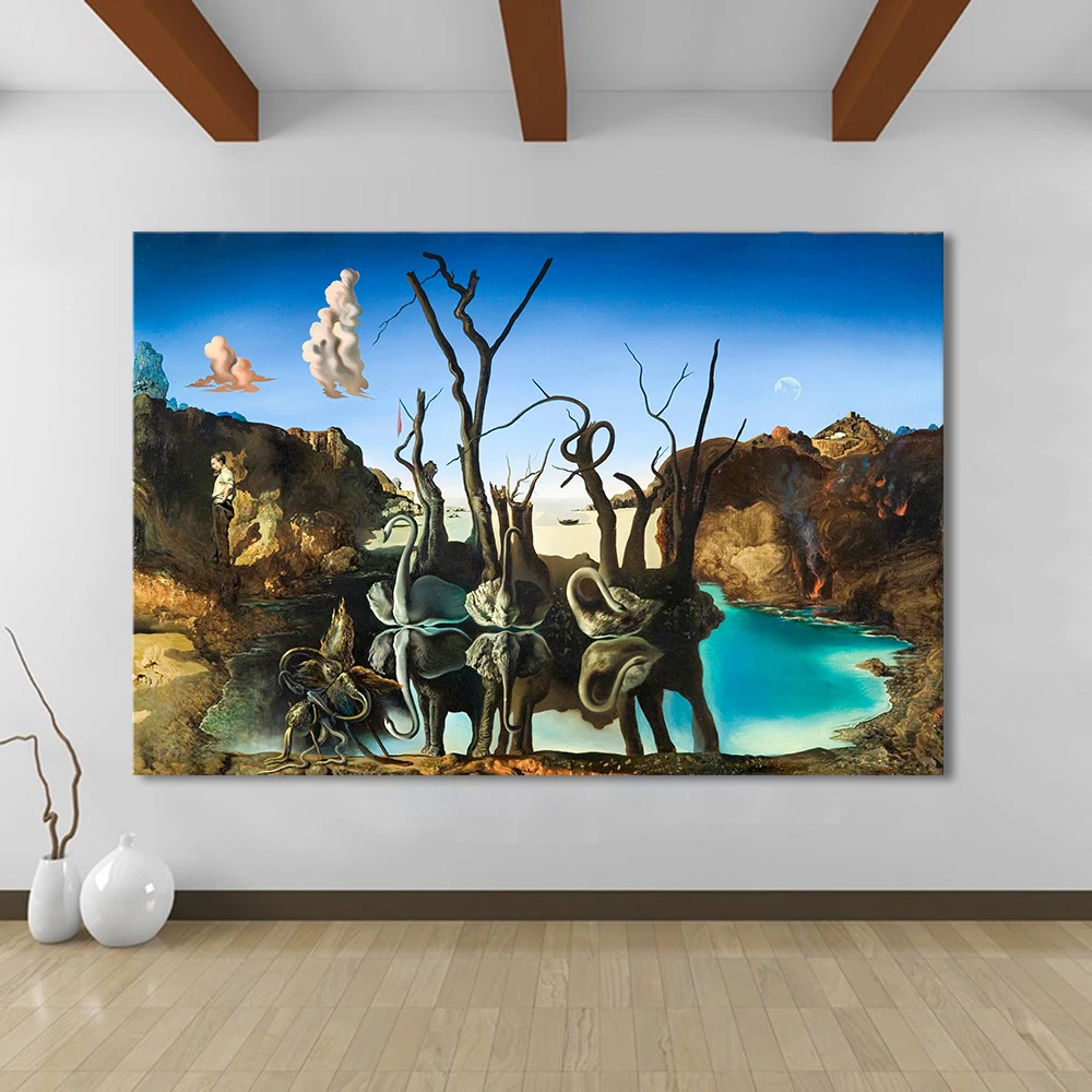 

Modern Canvas Painting Wall Art Salvador Dali Oil Painting Swans Reflecting Elephants Wall Pictures For Living Room Home Decor