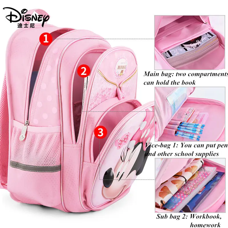Cena Disney 3D Minnie wodoodporny ortopedyczny nowy wysokiej jakości plecak szkolny Cartoon dzieci duża pojemność podstawowej dziewczyny torba
