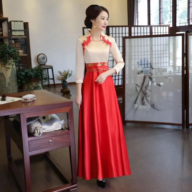 Китайский стиль для женщин тонкий Cheongsam классический Улучшенный Qipao элегантный вечернее платье традиционные невесты свадебные платья - Цвет: Red5