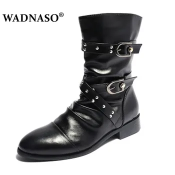 

2019 Leather Autumn Motorcycle boots Male Shoes Army Boots Men Military Boots Black cowboy snow Metal Gothic Punk Boots 38-44
