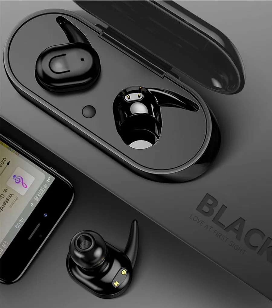 YOU FIRST Bluetooth гарнитура беспроводные наушники спортивные TWS наушники Bluetooth V5.0 Беспроводные наушники с зарядным устройством для телефона - Цвет: Black