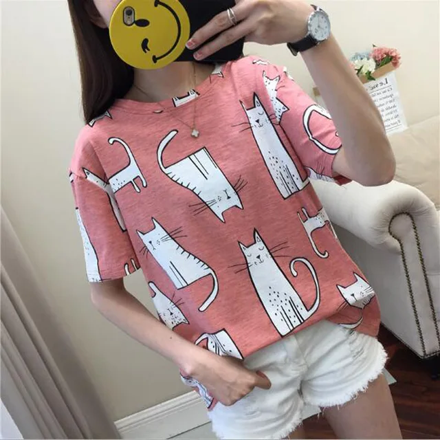 Kawaii Cat Print T- Shirt 1