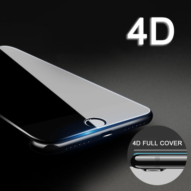 4D GLASS For iPhone 7 6 6s Plus Screen Protector Round Curved Edge Premium Tempered Full Cover for iPhone 7 Plus Protective Film