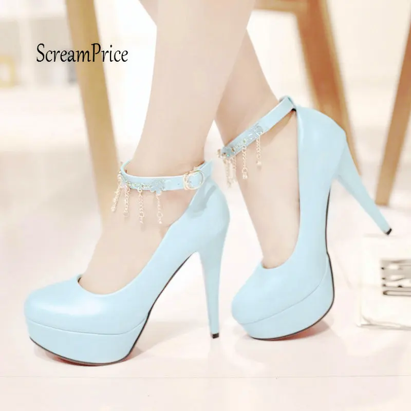 

Platform Sexy Thin High Heels Fashion Crystal Party Pumps Shoes Women Black White Pink Blue