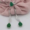 PATAYA Women Wedding Fine True White Gold Jewelry Green Water Drop Natural Zirconia Long Earrings Ring Sets RU Hot Multicolor ► Photo 1/6