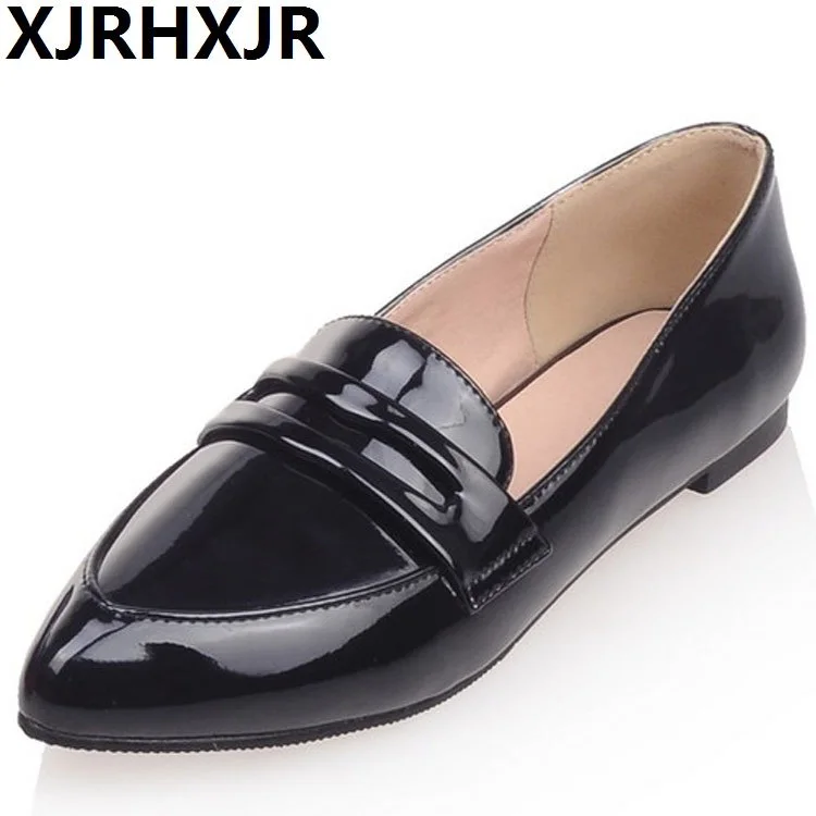 

XJRHJXJR Brand Ladies Shoes Pointed Toe Flats Ballet Shoes Red Blue Patent Leather 2019 New Flat Shoes Women Large Size 31-45
