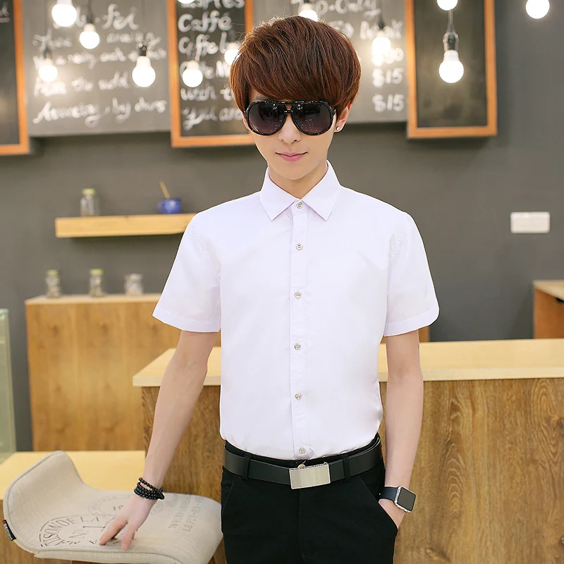 

Summer Business and Leisure Short-sleeved Shirt Men's Korean Style Shirt Stylish Fashion Handsome Young People's White Shirt