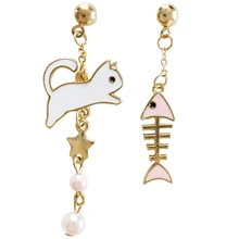 10 пара/лот, модные ювелирные аксессуары, забавные асимметричные серьги с изображением рыбьей кости котенка