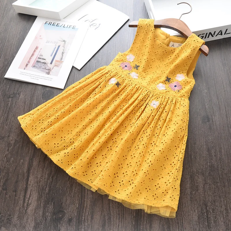 Girls Dresses 2019 Summer New Children's Wear Fashion Sweet Flower Embroidery Hollow Mesh Beautiful Sleeveless Vest Dress | Детская