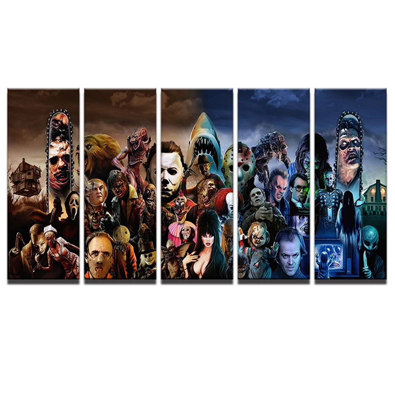 Modern Wall Art Printed Landscape Canvas Poster 5 Piece Horror Movie