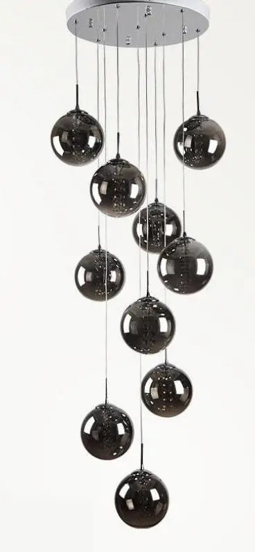 XL 1-5 м стеклянные шаровые подвесные светильники для лестницы, черный шар, лампа, спиральная Подвесная лампа G4, лестничная светодиодная Люстра для отеля, лестничная площадка, лампы - Цвет корпуса: smoke black 10 balls