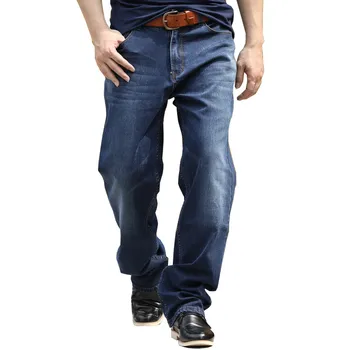 

Plus Size 28-44 Jeans Man Denim Jeans Casual Middle Waist Loose Long Pants Male Solid Straight Jeans For Men Classical Blue