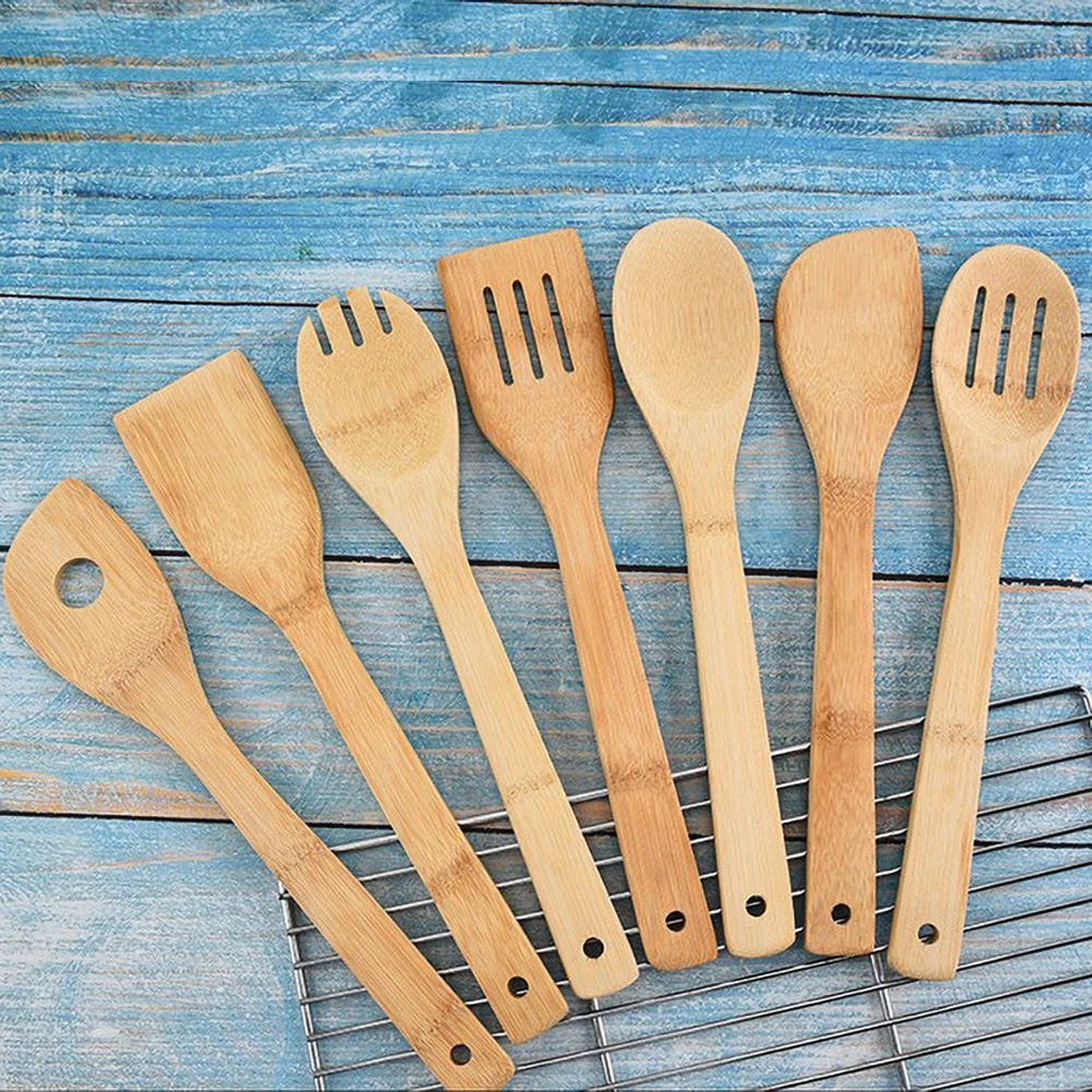 

7Pcs/set Natural Bamboo Wood Cooking Utensil Set Food Spoon Spatula Kitchen Tools Kits for Home Picnic