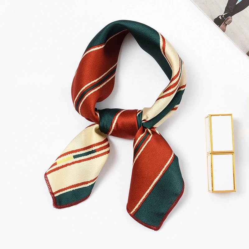

LARRIVED 50*50cm Square Silk Satin Scarf Elegant Women Head Skinny Retro Hair Tie Band Small Fashion Square Kerchief Neck Scarf