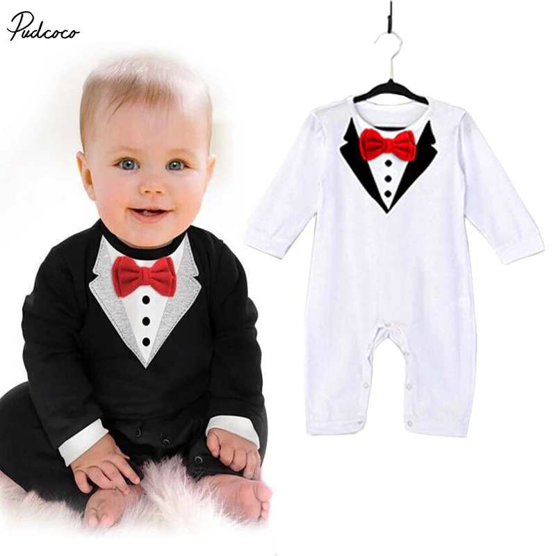 

1Pcs Newborn Clothes Baby Boys Clothes Bowknot Gentleman Romper Cotton 0-36M US