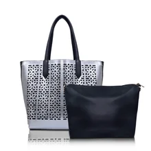 2017 new Fashion PU Leather Women metallic hollow out Pattern Messenger bag Set Purse and Handbags