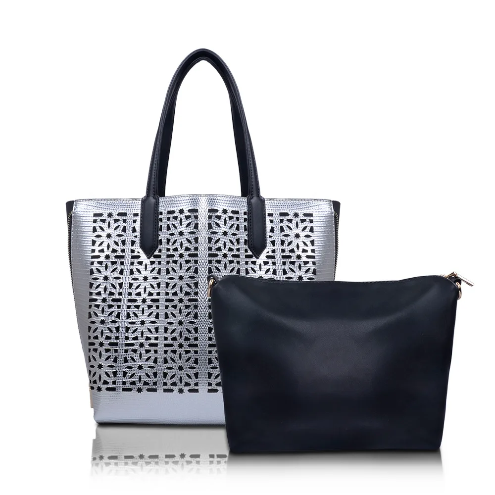 2017 new Fashion PU Leather Women metallic hollow out Pattern Messenger bag font b Set b