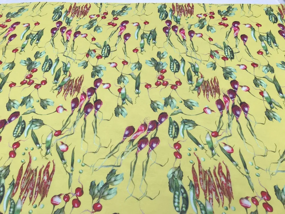 

Chiffon Fabric Polyester Fashion Week Runway Yellow Vegetable Pea Pods Printed Dress Summer Shirt Telas Tecido Tissu Sheer