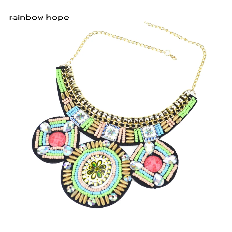 

2018 Trendy jewelry Handmade Embroidery multicolor Bead collares mujer Ethnic Vintage necklace Beadwork Statement Necklace