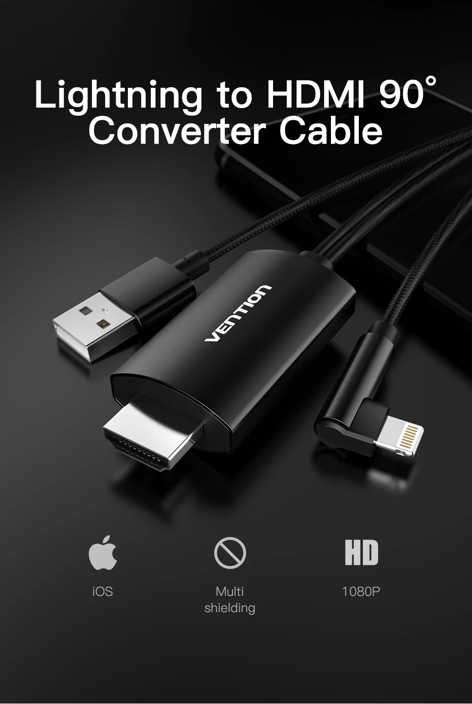ph&co PC Depot. VENTION LIGHTNING TO HDMI CABLE 2METER CELBH