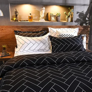 

Nordic Plaid Beddding Set Soft Comforter Bedclothes Duvet Cover Black and White Adults Bed Fitted Sheet Duvet Cover Set JP-Queen