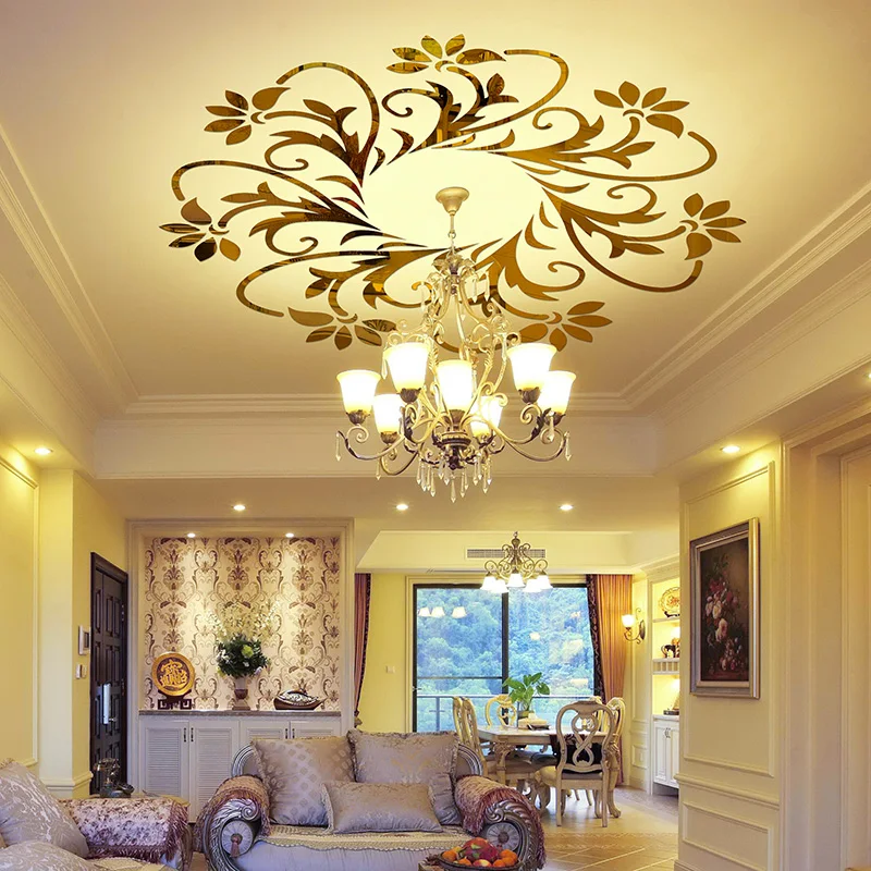 

Ceiling light Decoration 3d acrylic mirror wall sticker Euporean pattern Lighting sticker 3D self-adhesive golden stickers