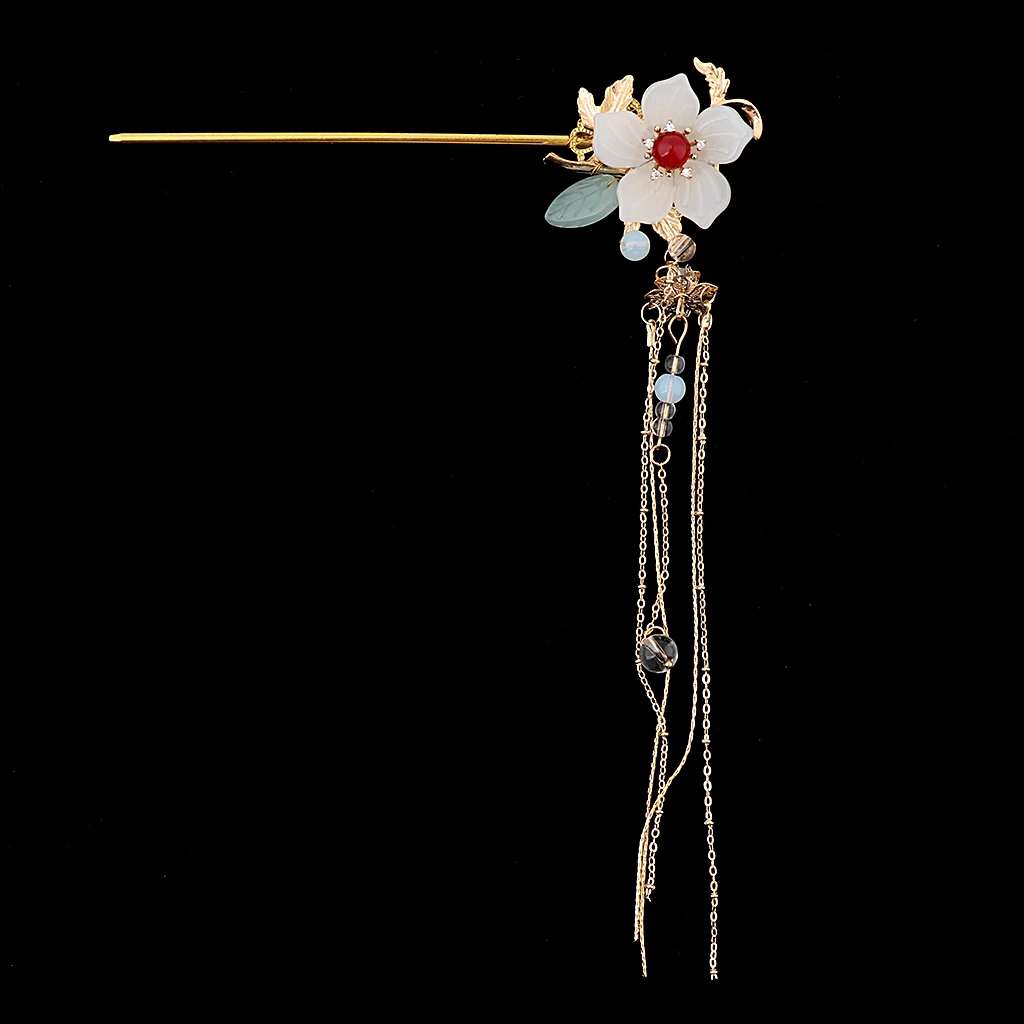 Ancient Flower Hair Stick Tassel Chain Hair Fork Wedding Bride Hairpin Chinese Drama Cosplay