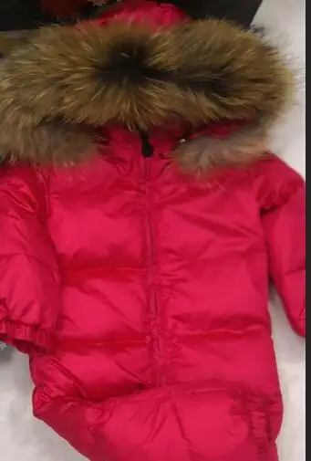 Зимняя куртка с капюшоном и натуральным мехом; детские куртки; Детский комбинезон; зимний костюм для девочек; комбинезон с цветочным принтом; лыжный костюм; верхняя одежда - Цвет: red