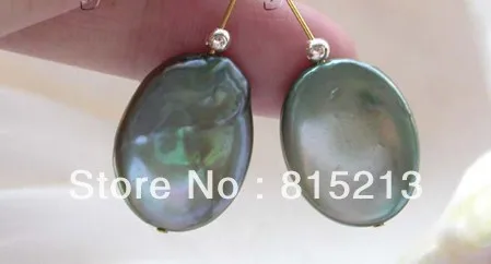 

wb00170 Genuine Natural 20mm green reborn keshi Pearl earrings 14k