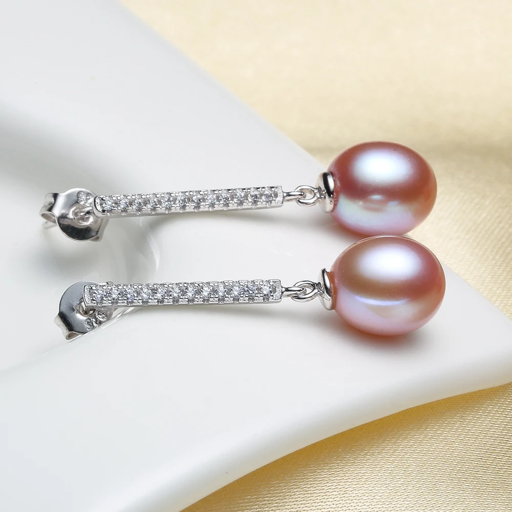 Модный пресноводный черный жемчуг, серьги-гвоздики из стерлингового серебра 925 пробы для женщин, свадебные украшения, классические простые жемчужные ювелирные изделия - Цвет камня: purple pearl Earring