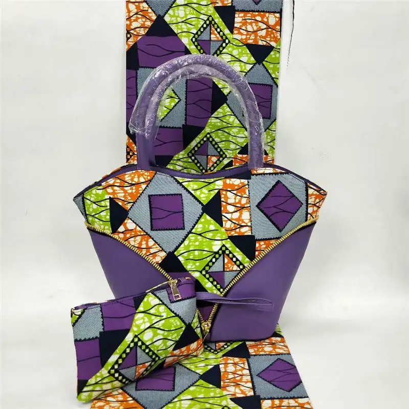 

YBG!New Design high quality african wax bag set,hollandais fabric and cotton wax 6yards matching handbag/purse 3 pieces ! P52920