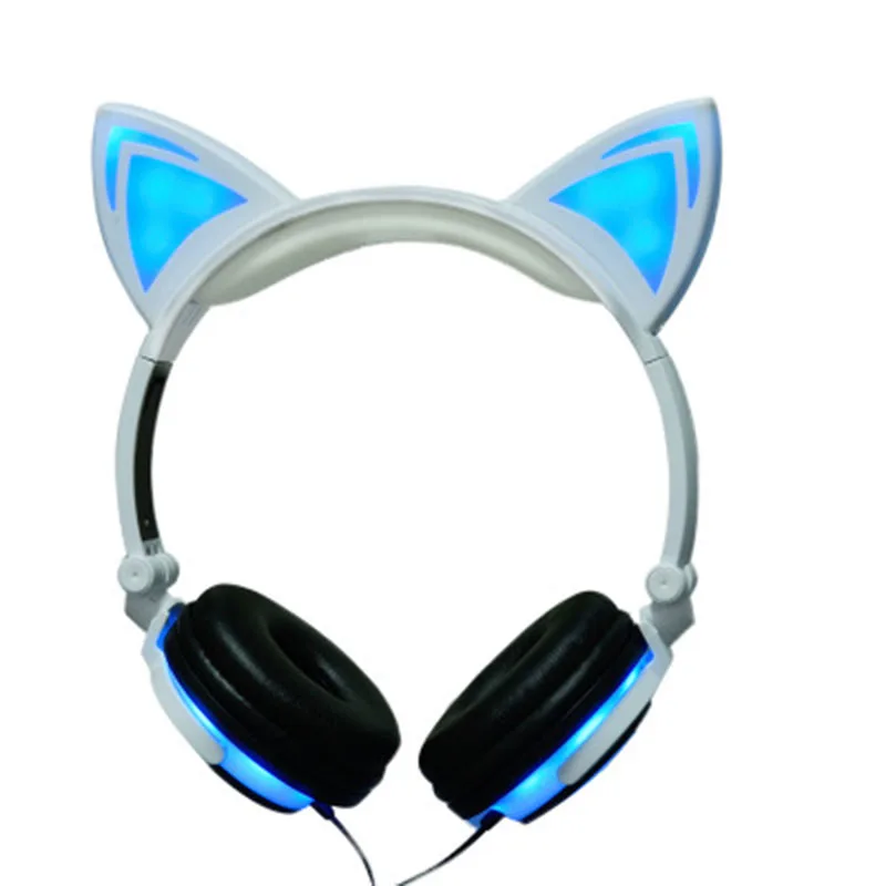 New Christmas Foldable Flashing Glowing Cat Ear Headphone Gaming Headset Kids LED Light Earphone For PC Laptop Computer Mobile