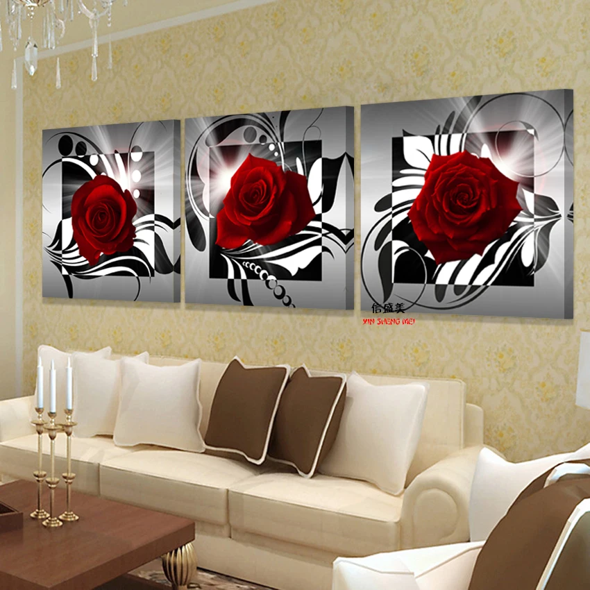 

3 Piece Canvas Art Modern Red Roses Flower Home Decoration Living Wall Decor Decorative Pictures Print Oil Painting No Frame