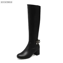 Новые ботинки на Высоком толстом каблуке элегантная женская обувь; Большие размеры 33–41 колено высокие Женские ботинки Рабочая женская обувь женские сапоги большие размеры 34-43