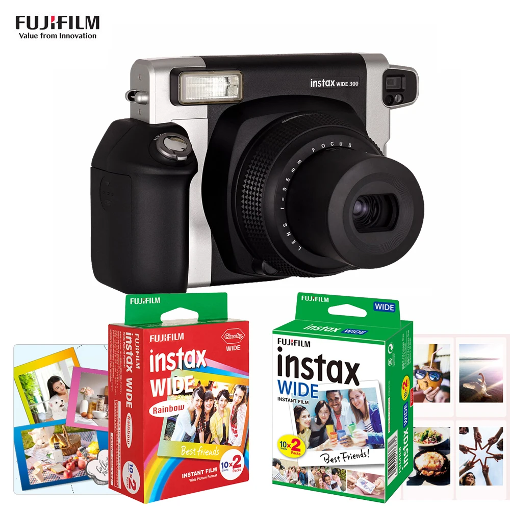 Fujifilm Instax WIDE300 камера Мгновенной Печати широкий формат изображения с 20 листов 86x108 мм пленки батарея ремешок рождественский подарок