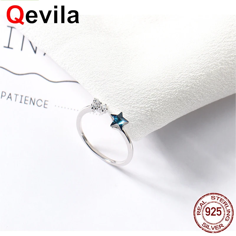 

Qevila Fine Jewelry 925 Ring Fashion Star Crystal Engagement Wedding ring for Women Jewerly Rings 100% 925 Sterling Silver Rings