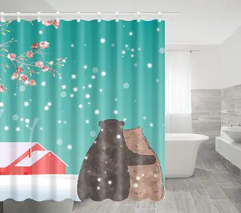 

Bath Room Fabric Shower Curtains Polyester Children Cartoon Winter Cute Bear