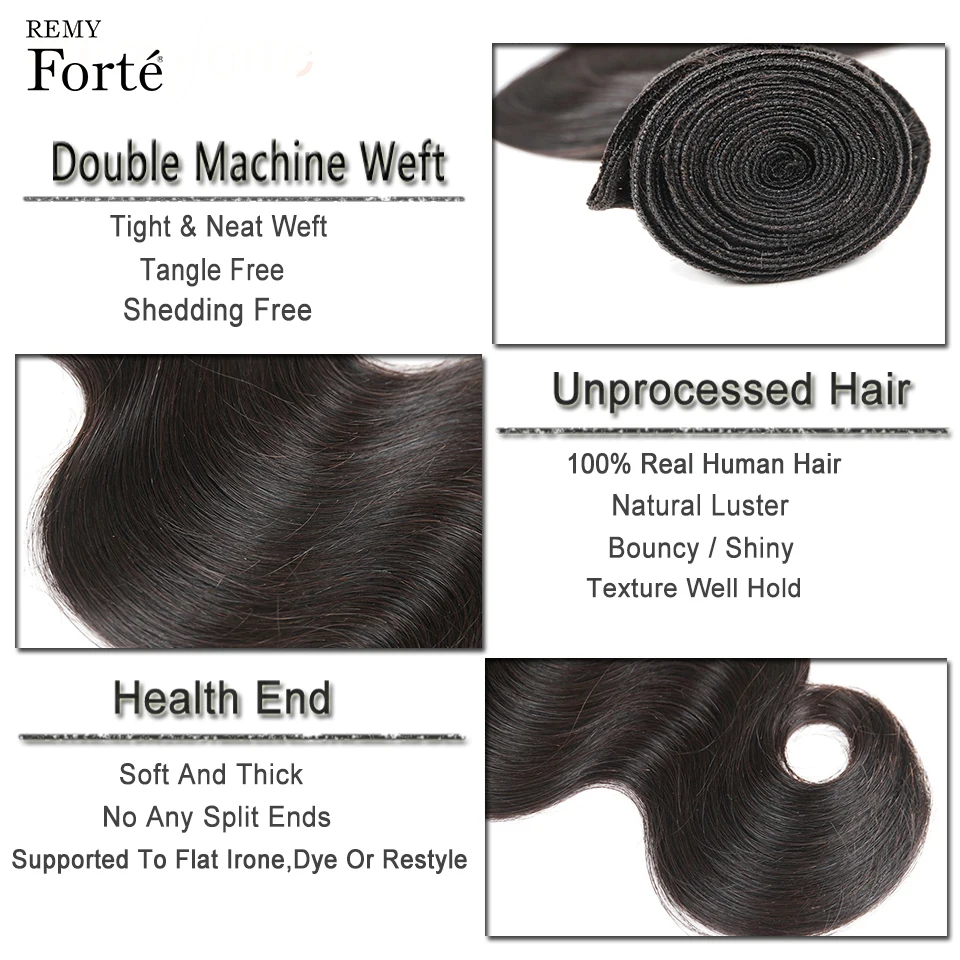 Remy Forte Office Hair Extension 30 Inch Human Hair Weave Bundles With Closure Body Wave Remy Brazilian 3 Bundles With Closure