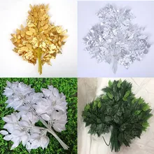 12 шт. золото/серебро/белый/зеленый Banyan Дерево лист листья ветка шелк искусственный цветок для свадьбы, дома, офиса, отеля украшения