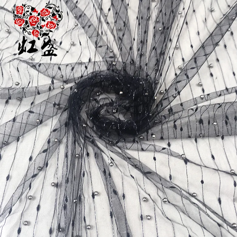 1 м/лот Сетчатое кружевное черное трафаретное платье в полоску для ногтей жемчужное Сетчатое кружевное платье перспективная жемчужная шторки в ванную занавеска ткань H027