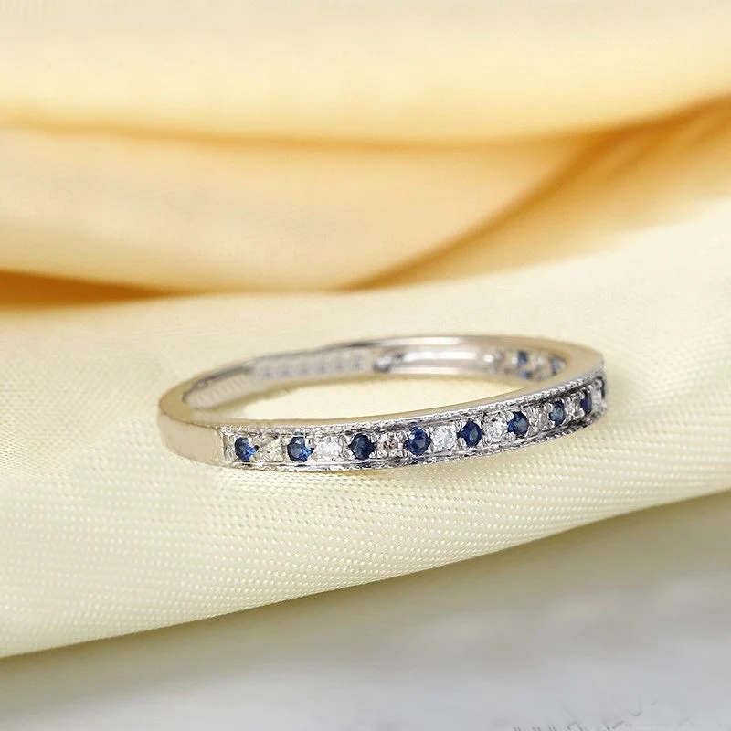 Стерлинговое Серебро 925 Pave 0.2CT натуральные бриллианты& сапфиры обручальные свадебные женские модные ювелирные изделия кольцо