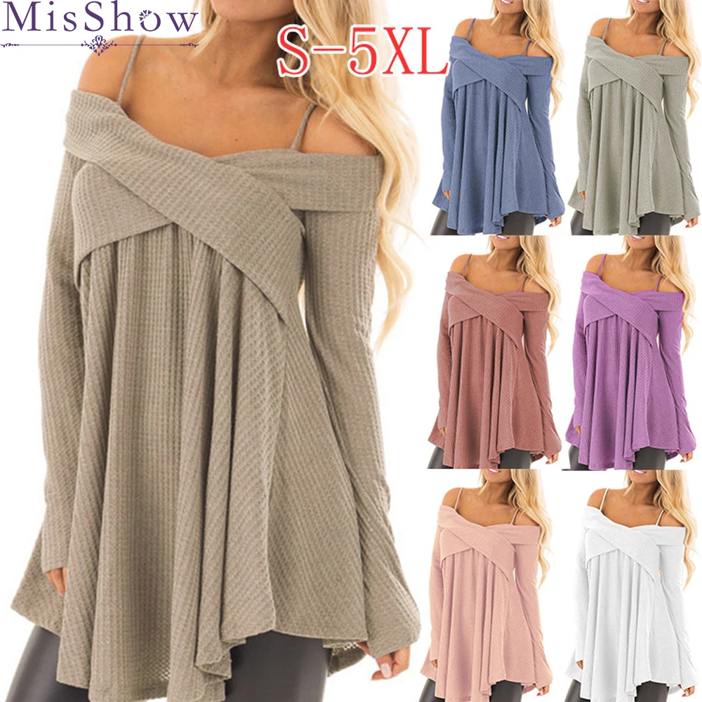 

2019 New Fashion Women Sweater Off the Shoulder Casual Loose Pullovers and Sweaters Autumn Sexy Sweet Tops Femme Pullover S-5XL