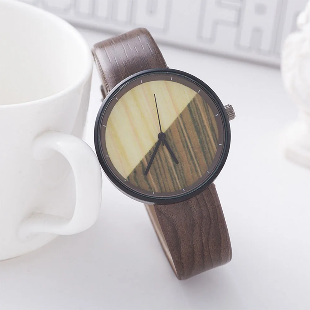 New wooden pattern neutral watch male fashion simple color matching large dial watch girl