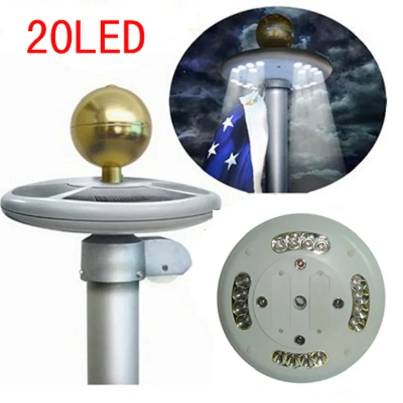 

20 LEDs Solar Flagpole Lamps Waterproof Post Lights Flagpole Garden Park Square Building Round Umbrella Shape Decorations Light