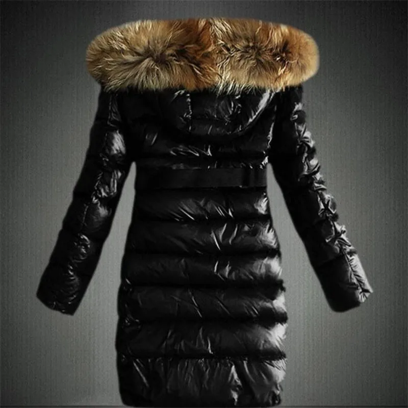 Европейский стиль, зимняя новинка, большой меховой воротник, с капюшоном, Женская куртка, хлопковое Стеганое пальто, Модное Длинное пуховое хлопковое пальто, черный S-3XL